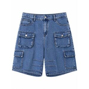 SHEIN Curve Plus Size 1XL Blue Denim Cargo Shorts Multi Pocket High Rise
